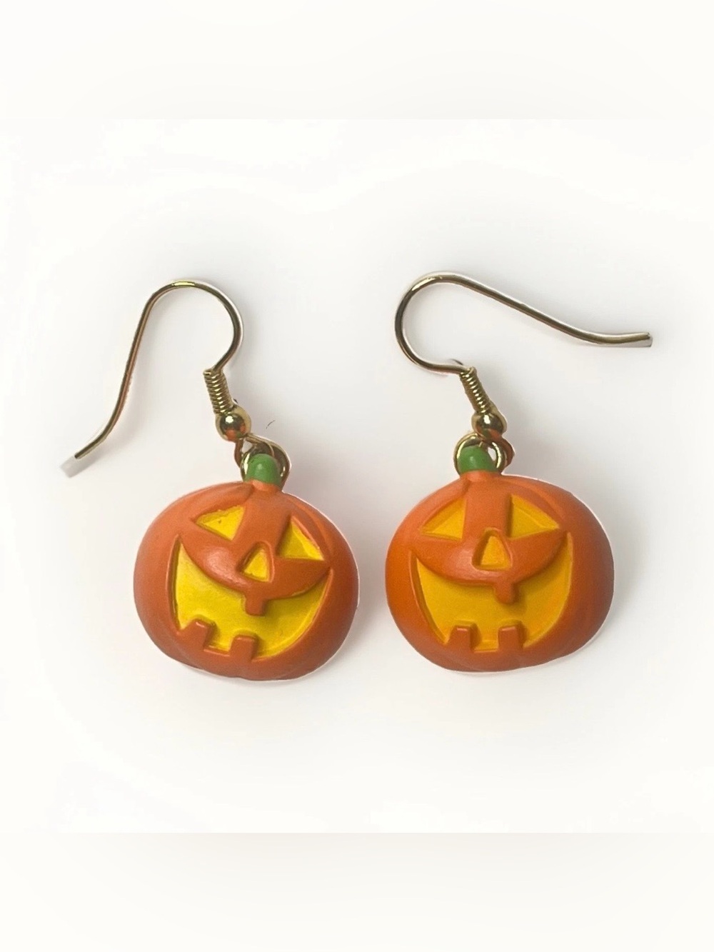Vintage 1990 Halloween Earrings Pumpkin Jack O Lantern Dangle Drop Hook Orange